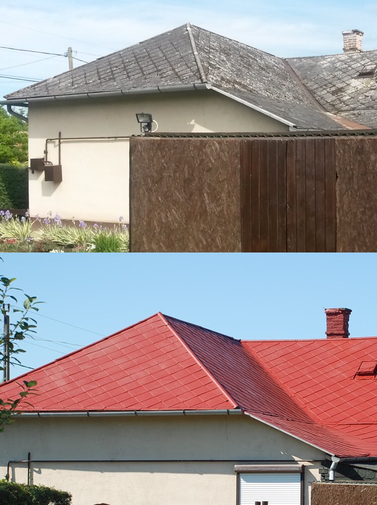 Palatető szigetelés iso paint bevonattal, előtte és utána
