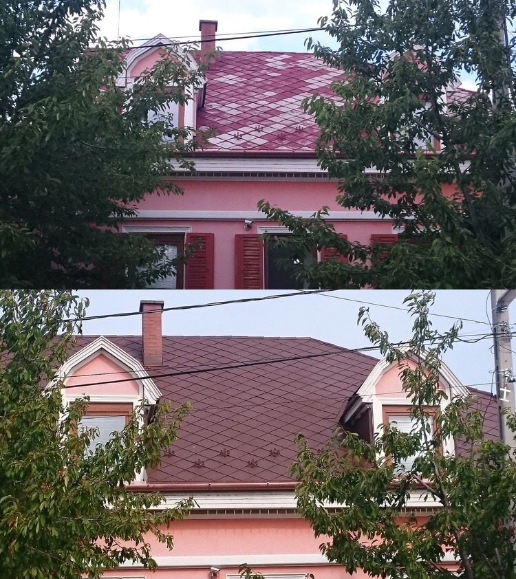 Palatető szigetelés iso paint bevonattal, előtte és utána